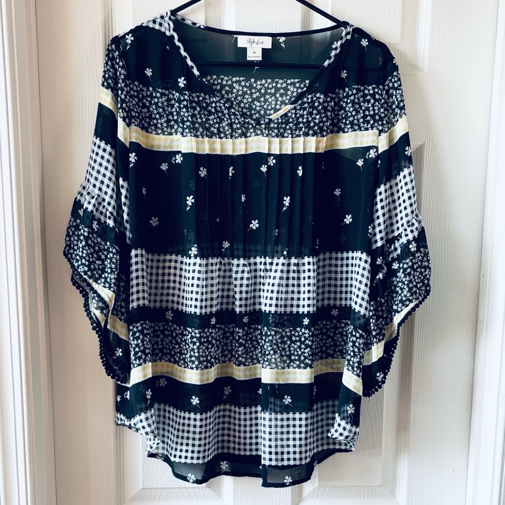 Black, White, and Yellow Patterned Blouse